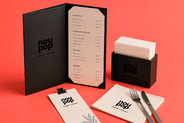 Impresión masiva de menús personalizados para restaurantes y franquicias con acabados duraderos.